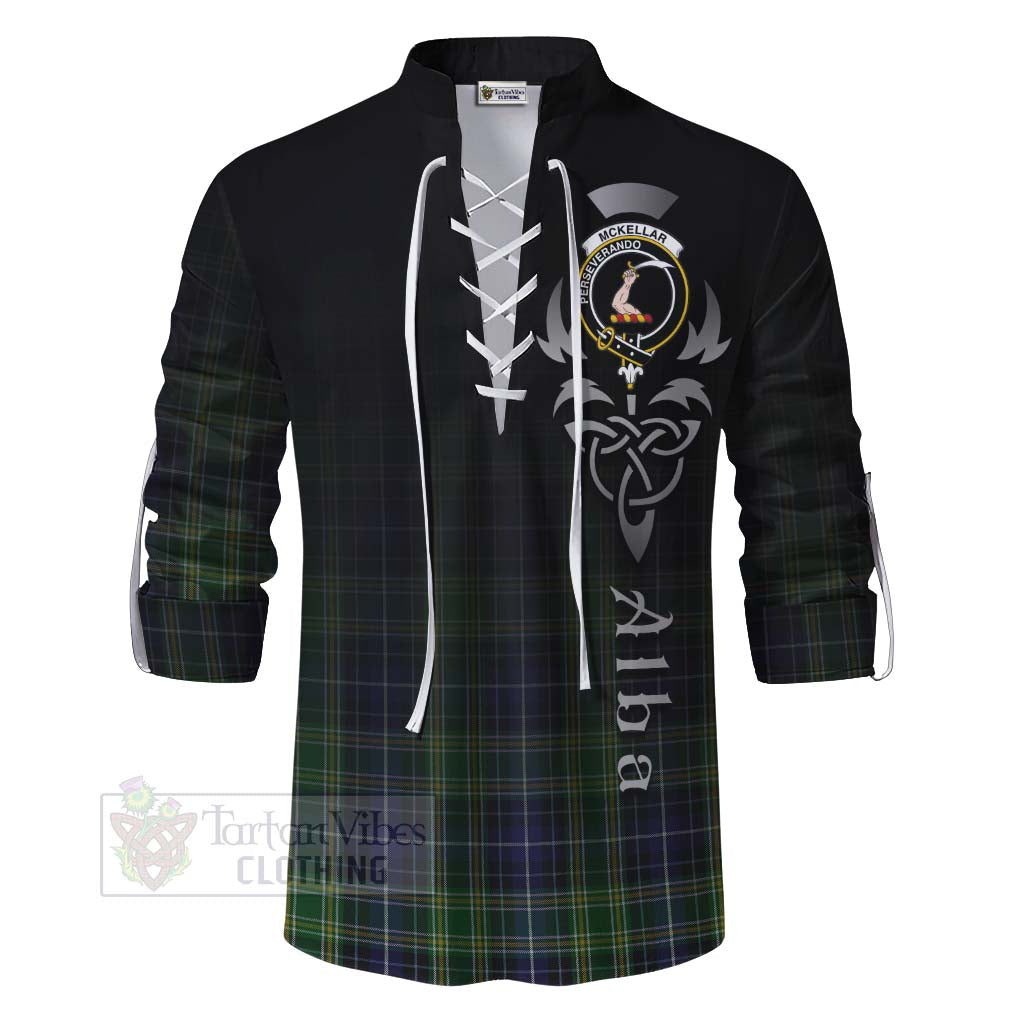 Tartan Vibes Clothing McKellar Tartan Ghillie Kilt Shirt Featuring Alba Gu Brath Family Crest Celtic Inspired