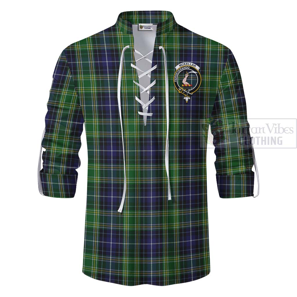 Tartan Vibes Clothing McKellar Tartan Ghillie Kilt Shirt with Family Crest Celtic Skull Style