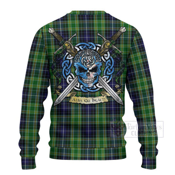 Tartan Vibes Clothing McKellar Tartan Knitted Sweater with Family Crest Celtic Skull Style