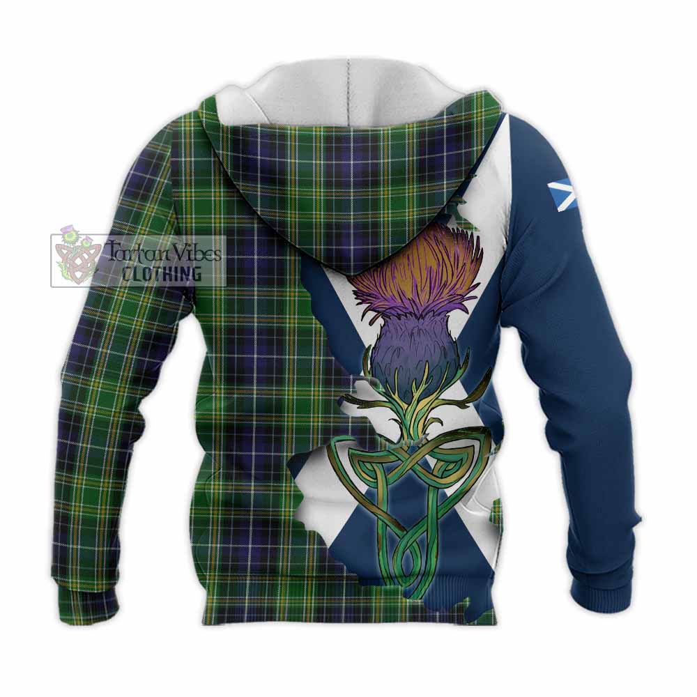 Tartan Vibes Clothing McKellar Tartan Family Crest Knitted Hoodie Scottish Thistle Celtic Inspired