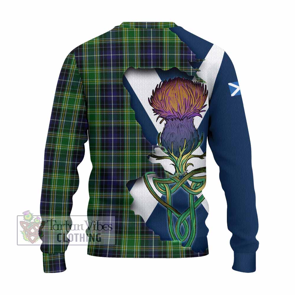 Tartan Vibes Clothing McKellar Tartan Family Crest Knitted Sweater Scottish Thistle Celtic Inspired