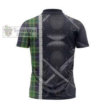 Tartan Vibes Clothing McKellar Tartan Zipper Polo Shirt with Family Crest Cross Sword Thistle Celtic Vibes