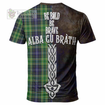 Tartan Vibes Clothing McKellar Tartan Family Crest T-Shirt Alba Gu Brath Be Brave Lion Ancient Style