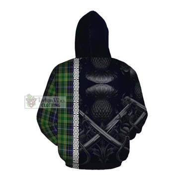 Tartan Vibes Clothing McKellar Tartan Cotton Hoodie with Family Crest Cross Sword Thistle Celtic Vibes