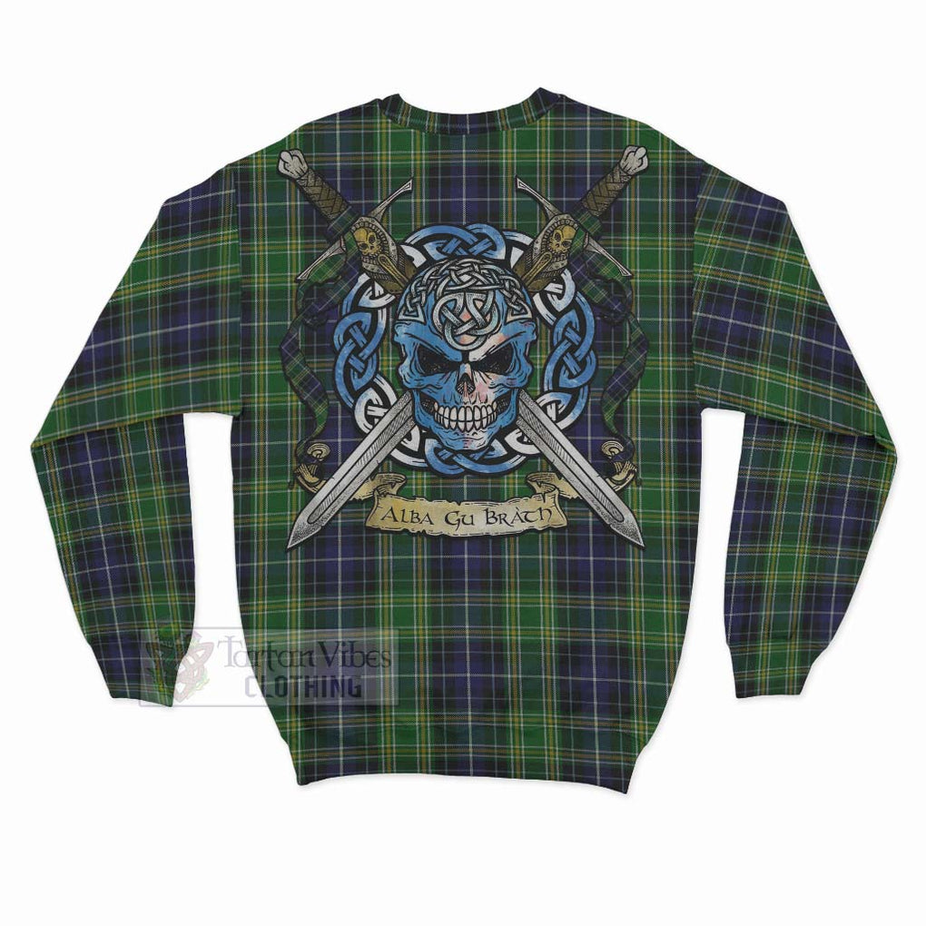 Tartan Vibes Clothing McKellar Tartan Sweatshirt with Family Crest Celtic Skull Style