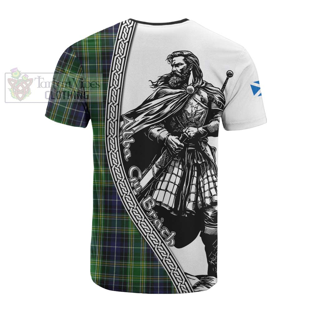 McKellar Tartan Clan Crest Cotton T-shirt with Highlander Warrior Celtic Style