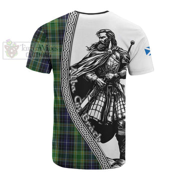 McKellar Tartan Clan Crest Cotton T-shirt with Highlander Warrior Celtic Style