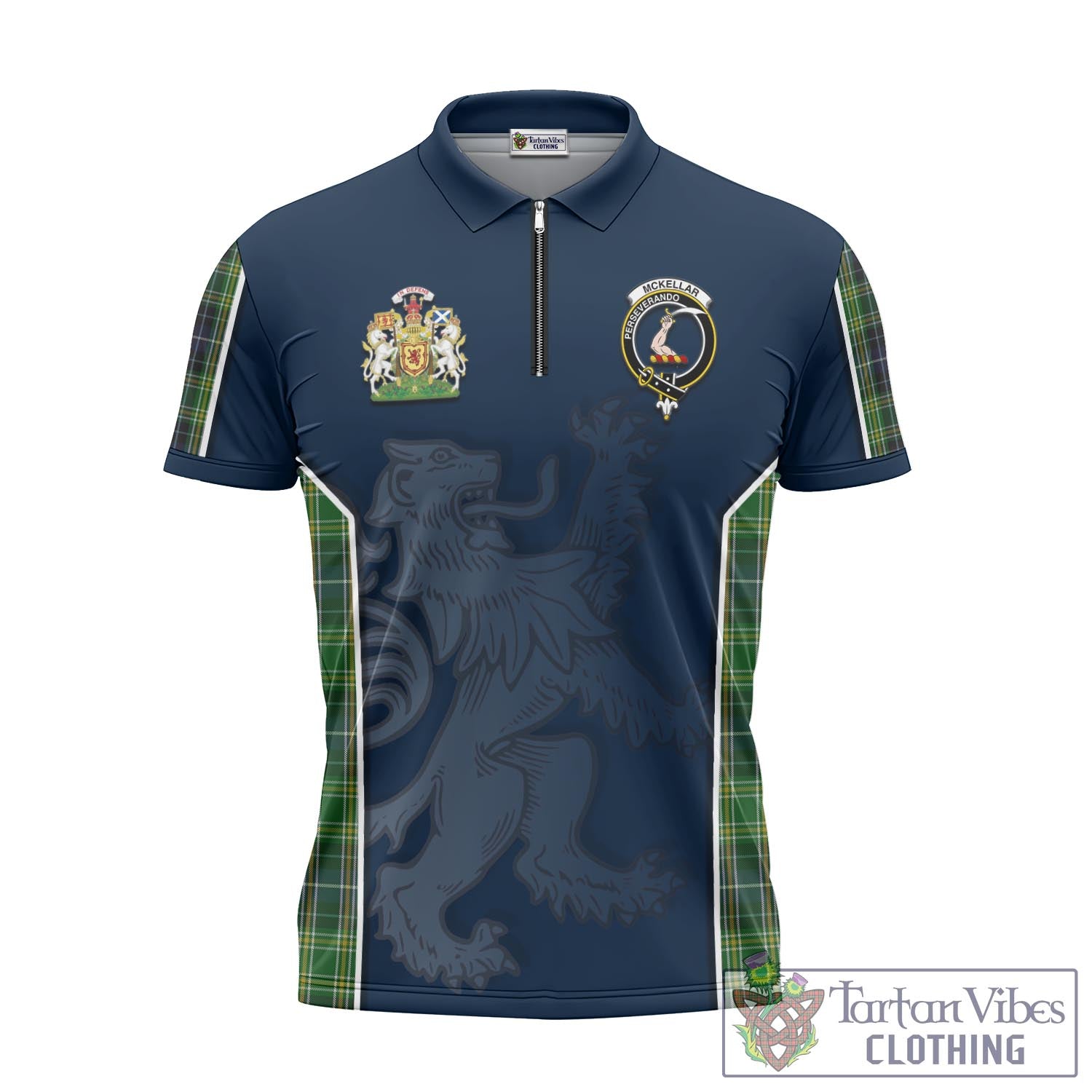 Tartan Vibes Clothing McKellar Tartan Zipper Polo Shirt with Family Crest and Lion Rampant Vibes Sport Style