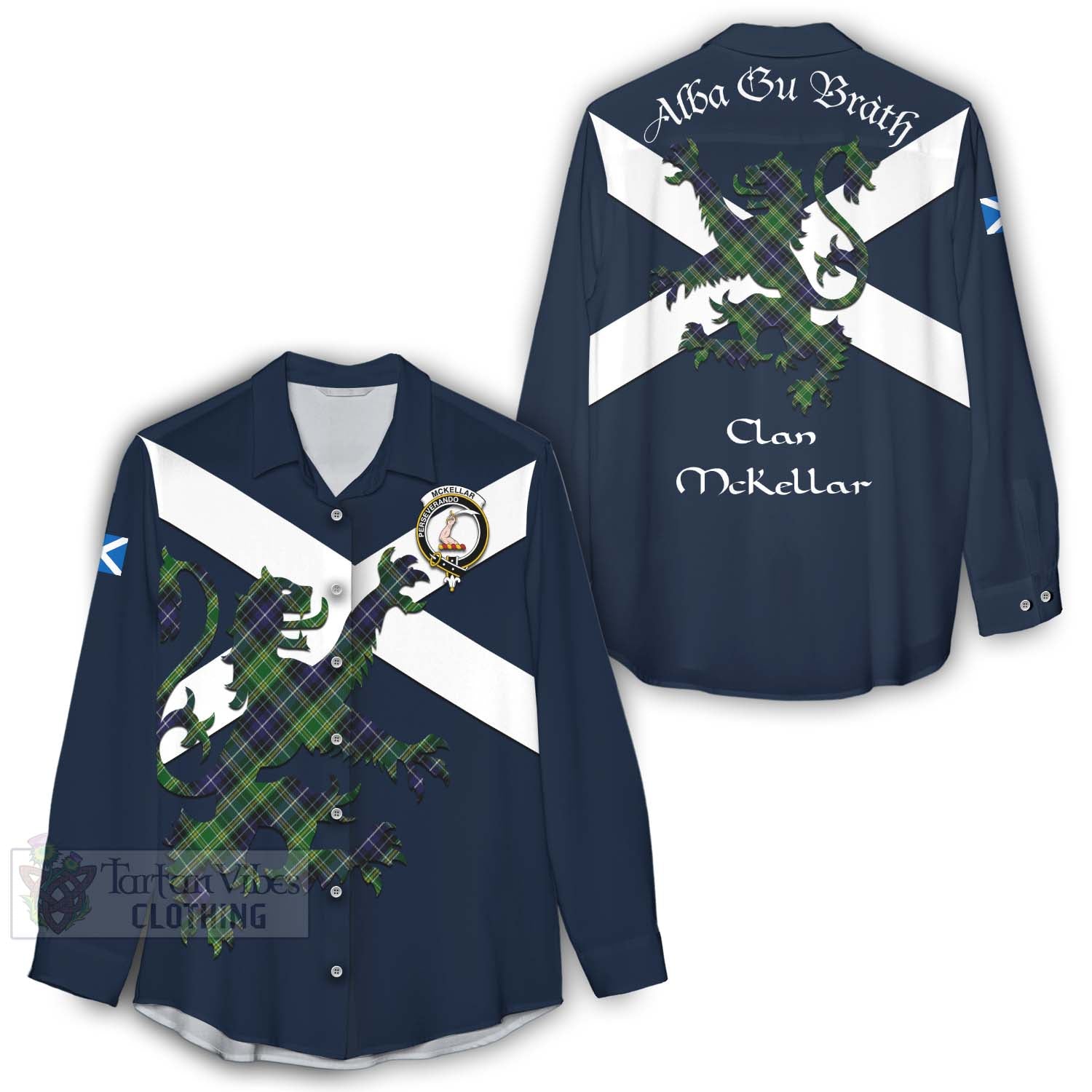 Tartan Vibes Clothing McKellar Tartan Lion Rampant Women's Casual Shirt Proudly Display Your Heritage with Alba Gu Brath and Clan Name