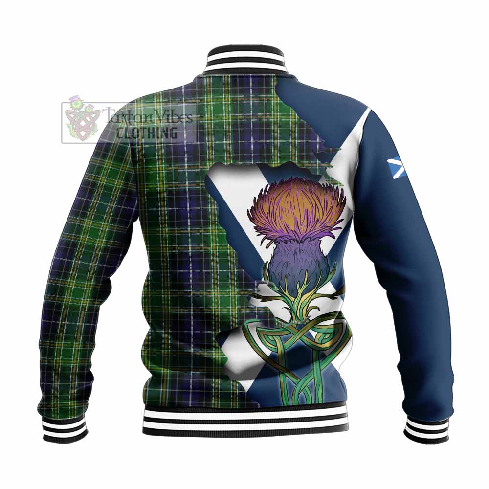 Tartan Vibes Clothing McKellar Tartan Family Crest Baseball Jacket Scottish Thistle Celtic Inspired