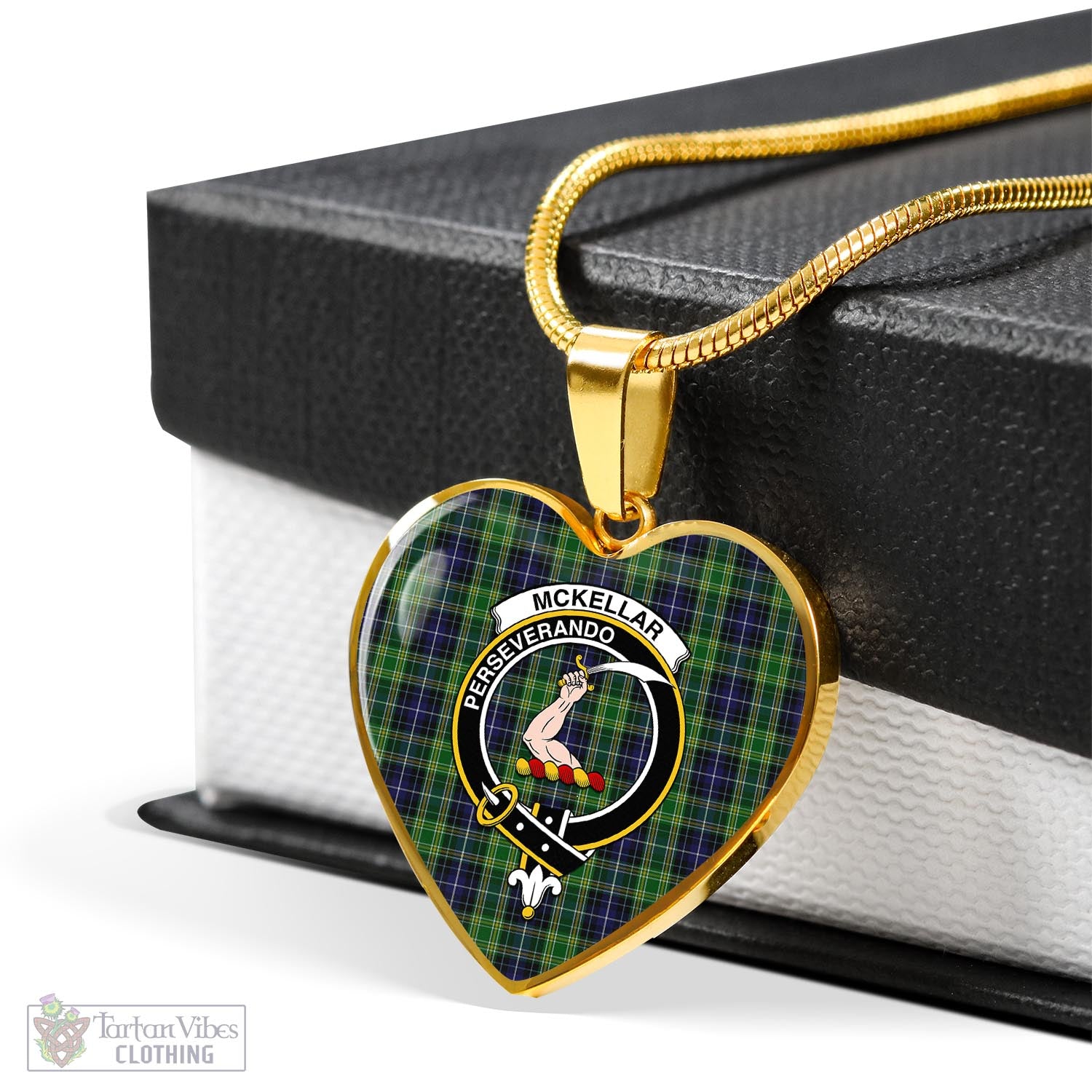 Tartan Vibes Clothing McKellar Tartan Heart Necklace with Family Crest