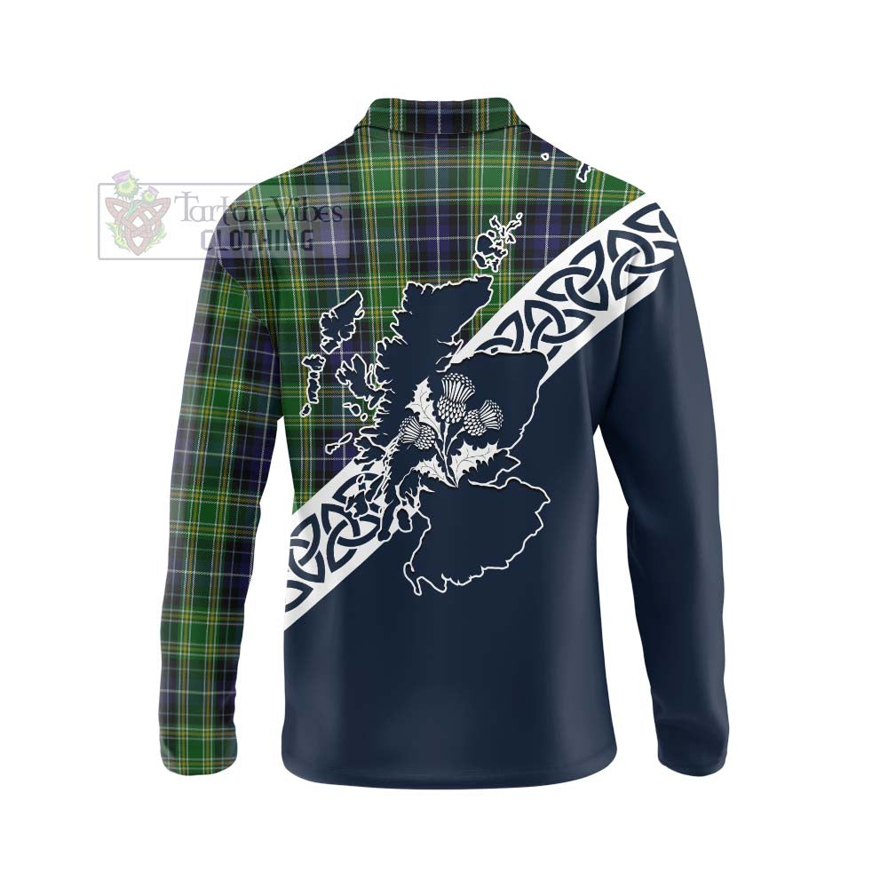 Tartan Vibes Clothing McKellar Tartan Long Sleeve Polo Shirt Featuring Thistle and Scotland Map