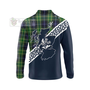 Tartan Vibes Clothing McKellar Tartan Long Sleeve Polo Shirt Featuring Thistle and Scotland Map