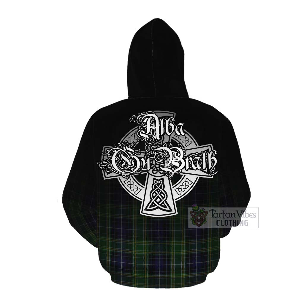 Tartan Vibes Clothing McKellar Tartan Cotton Hoodie Featuring Alba Gu Brath Family Crest Celtic Inspired