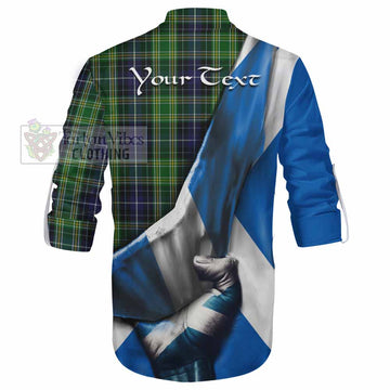 Tartan Vibes Clothing McKellar Tartan Ghillie Kilt Shirt with Family Crest Scotland Patriotic Style