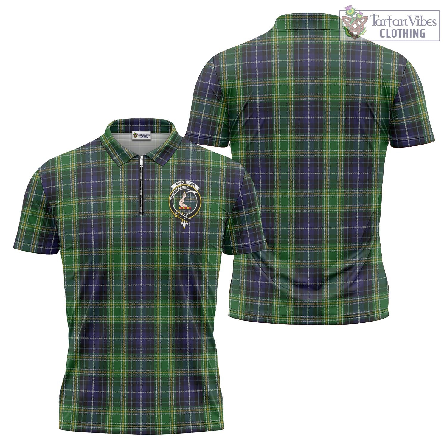 Tartan Vibes Clothing McKellar Tartan Zipper Polo Shirt with Family Crest