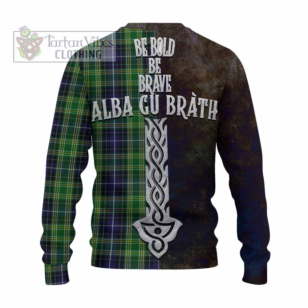 Tartan Vibes Clothing McKellar Tartan Family Crest Knitted Sweater Alba Gu Brath Be Brave Lion Ancient Style