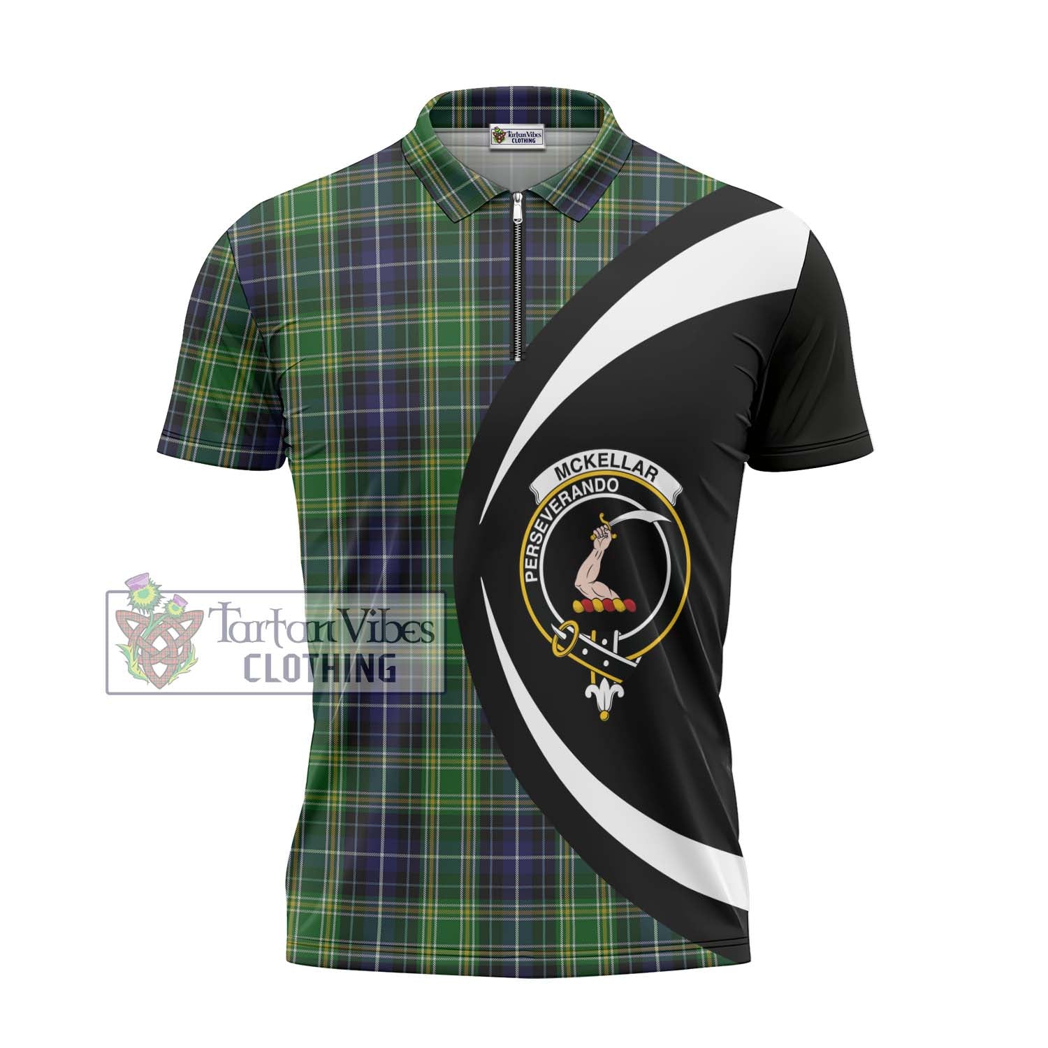 Tartan Vibes Clothing McKellar Tartan Zipper Polo Shirt with Family Crest Circle Style