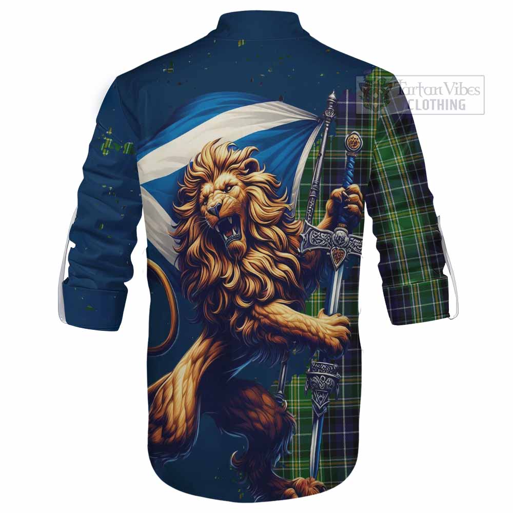 Tartan Vibes Clothing McKellar Tartan Family Crest Ghillie Kilt Shirt with Scottish Majestic Lion