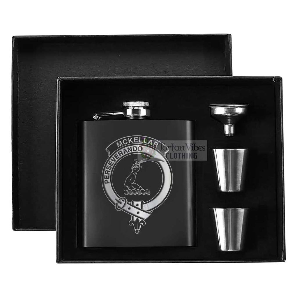 Tartan Vibes Clothing McKellar Crest Hip Flask Set 7oz Black Stainless Steel with A Gift Box