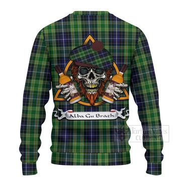 Tartan Vibes Clothing McKellar Tartan Knitted Sweater with Family Crest and Bearded Skull Holding Bottles of Whiskey