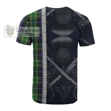 Tartan Vibes Clothing McKellar Tartan Cotton T-shirt with Family Crest Cross Sword Thistle Celtic Vibes