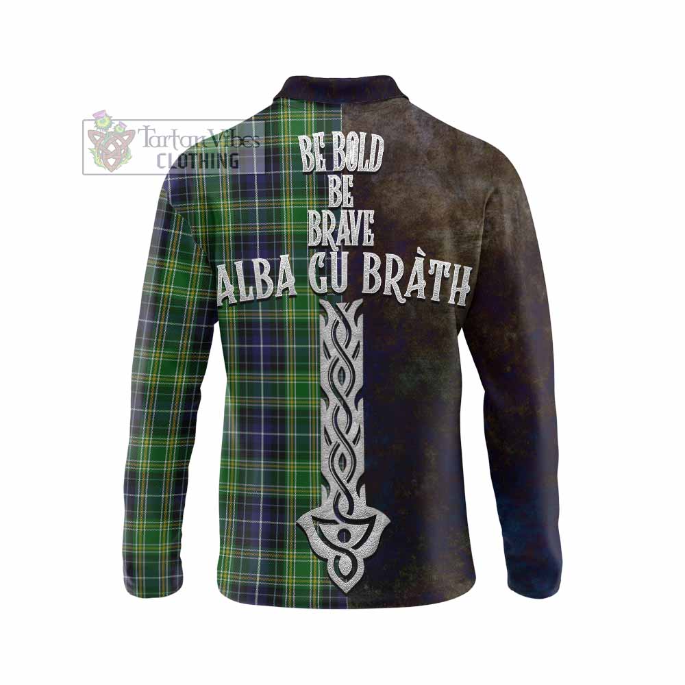 Tartan Vibes Clothing McKellar Tartan Family Crest Long Sleeve Polo Shirt Alba Gu Brath Be Brave Lion Ancient Style