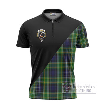 McKellar Tartan Zipper Polo Shirt with Family Crest and Military Logo Style - Tartanvibesclothing Shop