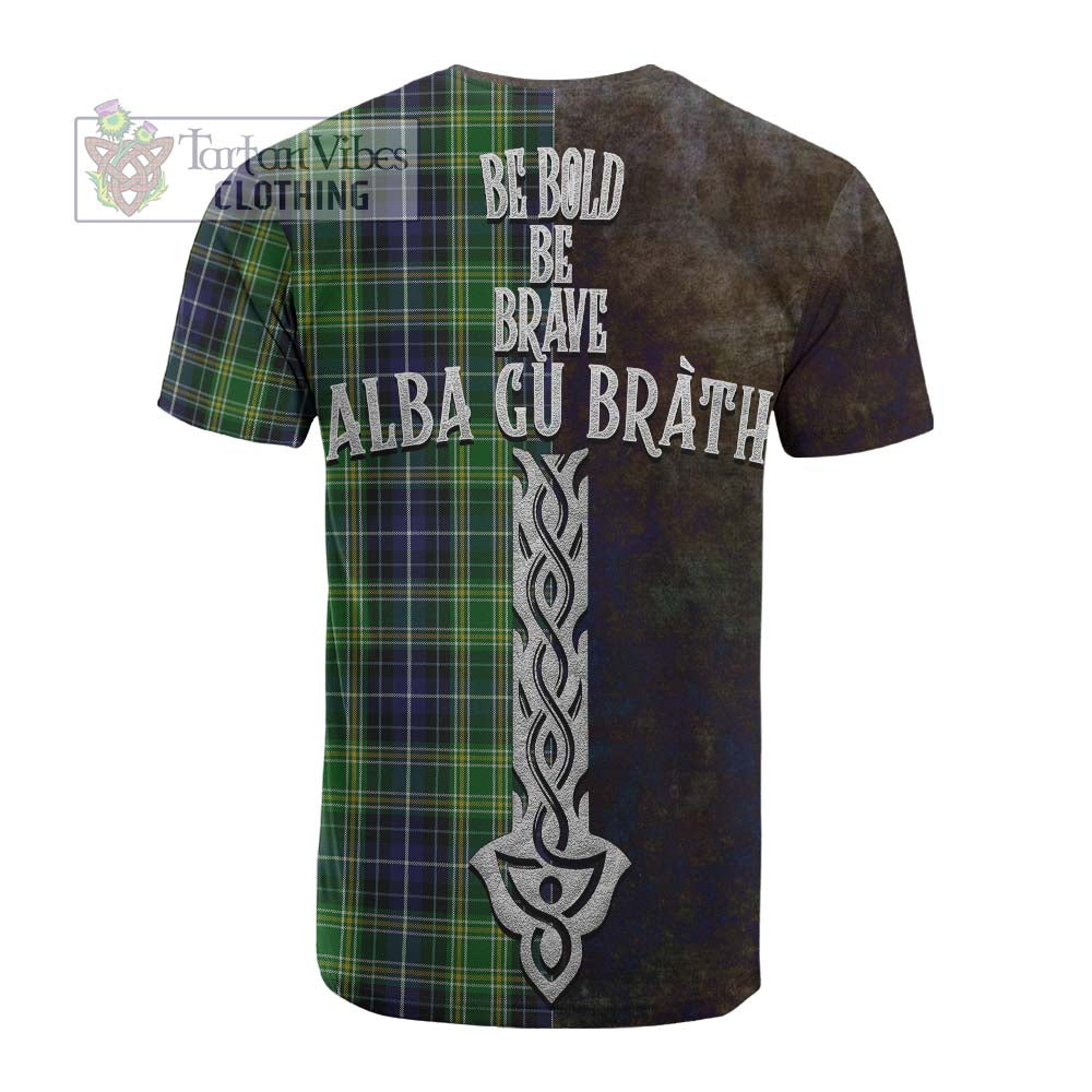 Tartan Vibes Clothing McKellar Tartan Family Crest Cotton T-shirt Alba Gu Brath Be Brave Lion Ancient Style