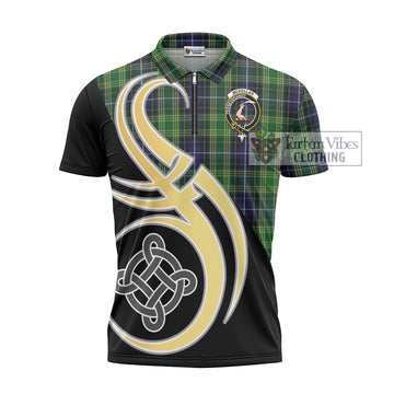 Tartan Vibes Clothing McKellar Tartan Zipper Polo Shirt with Family Crest and Celtic Symbol Style