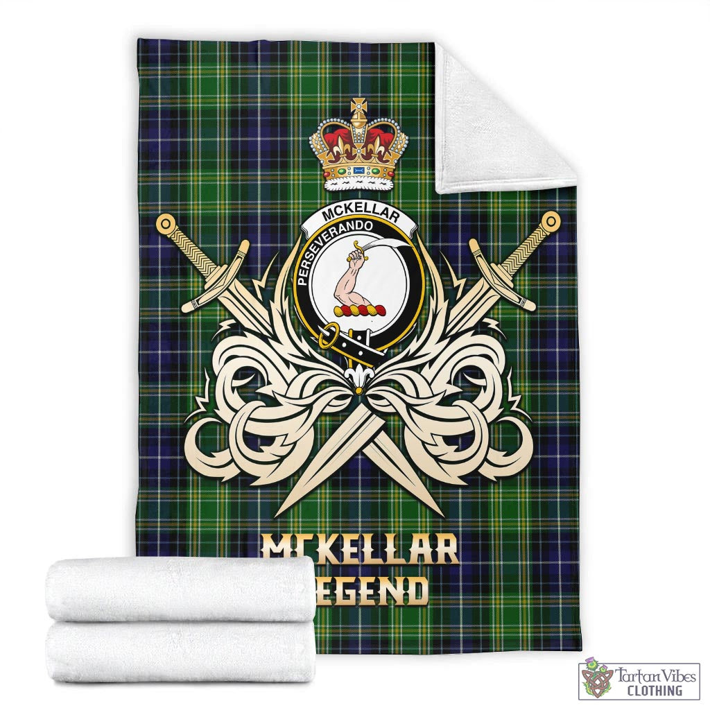 Tartan Vibes Clothing McKellar Tartan Blanket with Clan Crest and the Golden Sword of Courageous Legacy