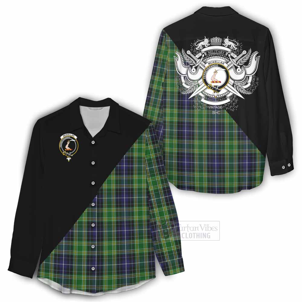 Tartan Vibes Clothing McKellar Tartan Women's Casual Shirt with Family Crest and Military Logo Style