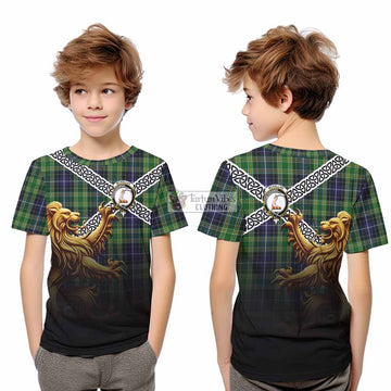 Tartan Vibes Clothing McKellar Crest Tartan Kid T-Shirt with Golden Lion Emblem Celtic Style