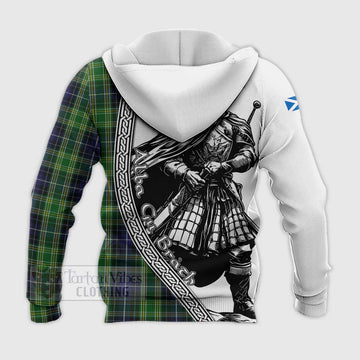 Tartan Vibes Clothing McKellar Tartan Clan Crest Knitted Hoodie with Highlander Warrior Celtic Style