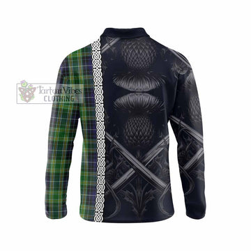 Tartan Vibes Clothing McKellar Tartan Long Sleeve Polo Shirt with Family Crest Cross Sword Thistle Celtic Vibes