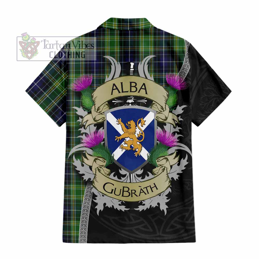Tartan Vibes Clothing McKellar Tartan Family Crest Short Sleeve Button Shirt Lion Rampant Royal Thistle Shield Celtic Inspired