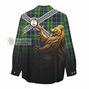 Tartan Vibes Clothing McKellar Crest Tartan Women's Casual Shirt with Golden Lion Emblem Celtic Style