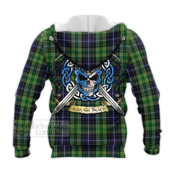 Tartan Vibes Clothing McKellar Tartan Knitted Hoodie with Family Crest Celtic Skull Style