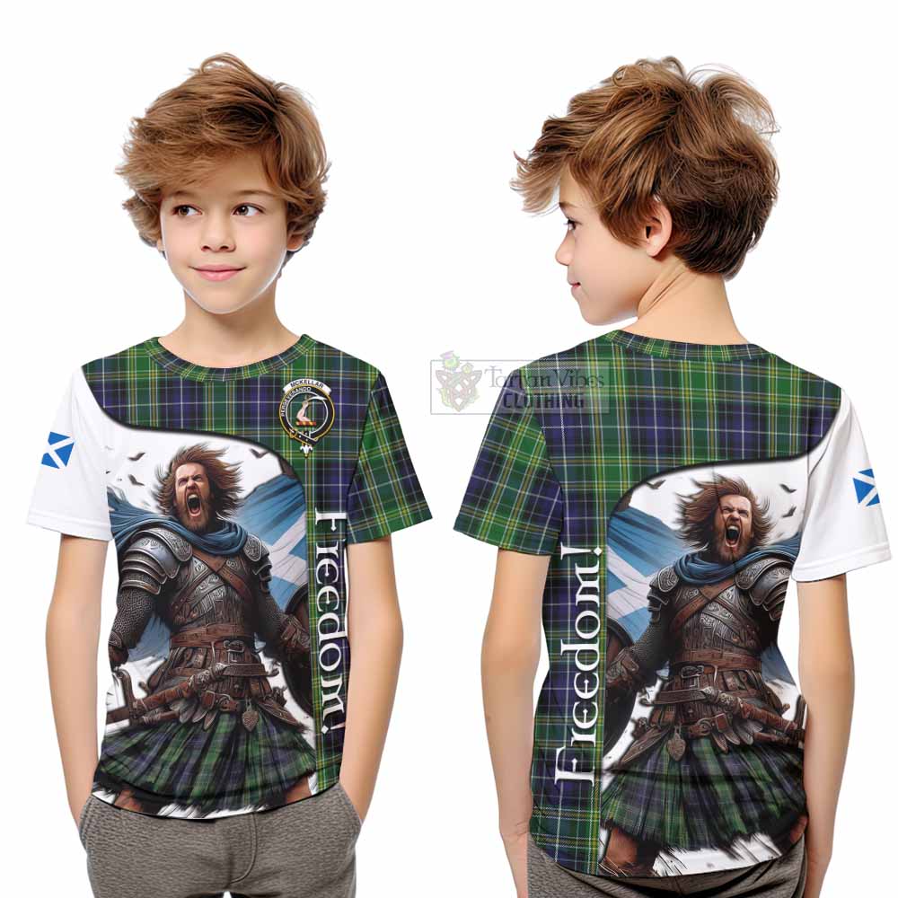 Tartan Vibes Clothing McKellar Crest Tartan Kid T-Shirt Inspired by the Freedom of Scottish Warrior