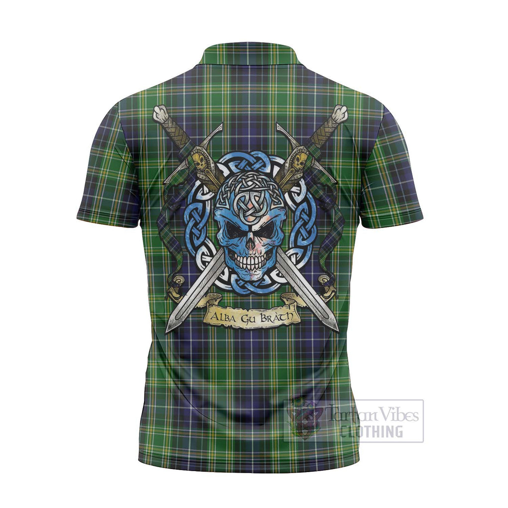 Tartan Vibes Clothing McKellar Tartan Zipper Polo Shirt with Family Crest Celtic Skull Style