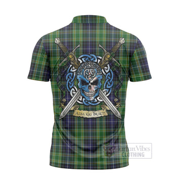 Tartan Vibes Clothing McKellar Tartan Zipper Polo Shirt with Family Crest Celtic Skull Style