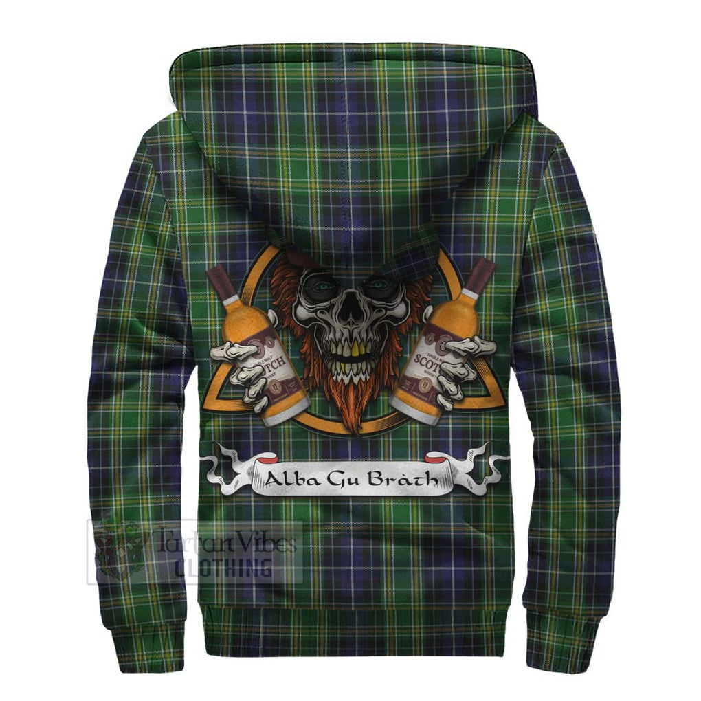 Tartan Vibes Clothing McKellar Tartan Sherpa Hoodie with Family Crest and Bearded Skull Holding Bottles of Whiskey