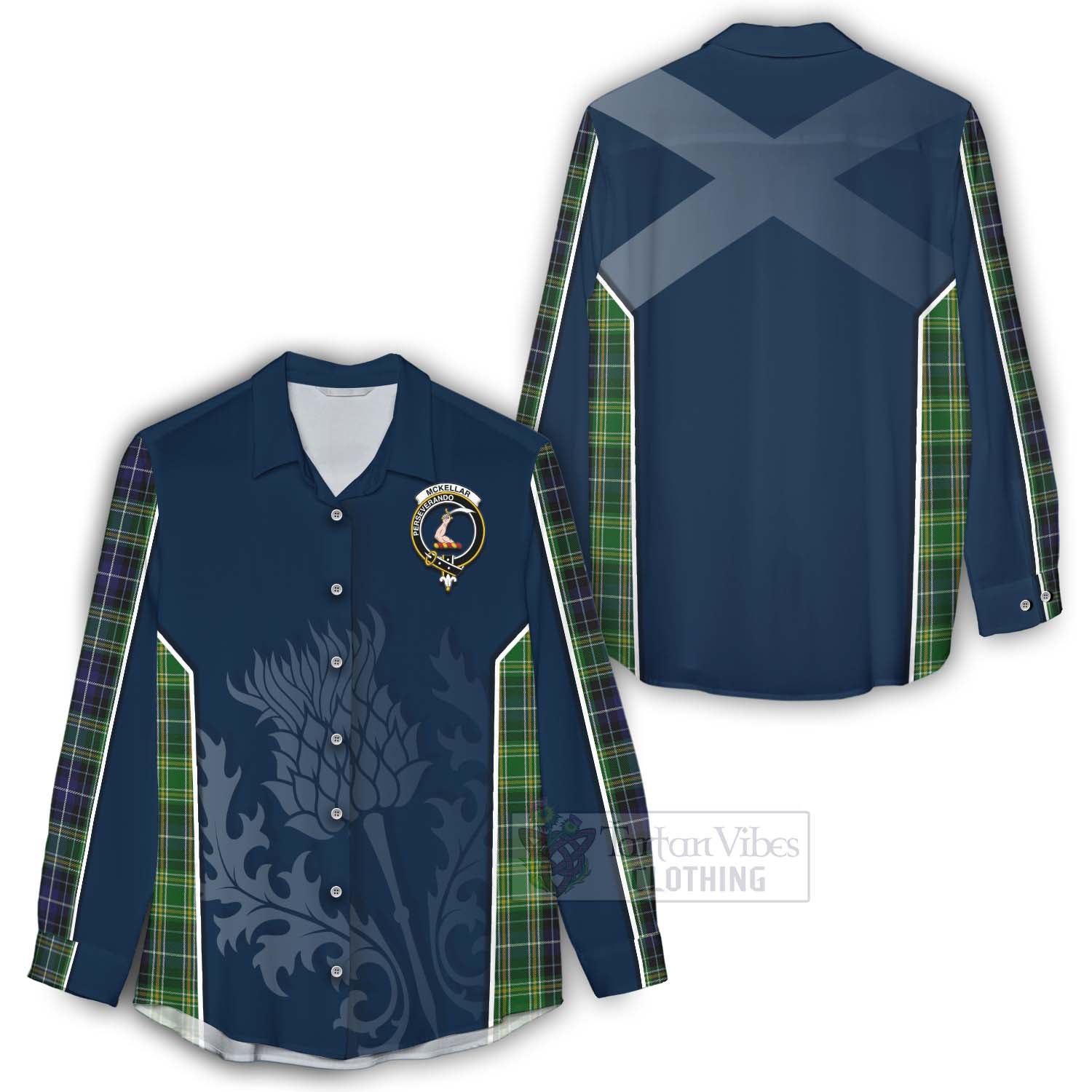 Tartan Vibes Clothing McKellar Tartan Women's Casual Shirt with Family Crest and Scottish Thistle Vibes Sport Style