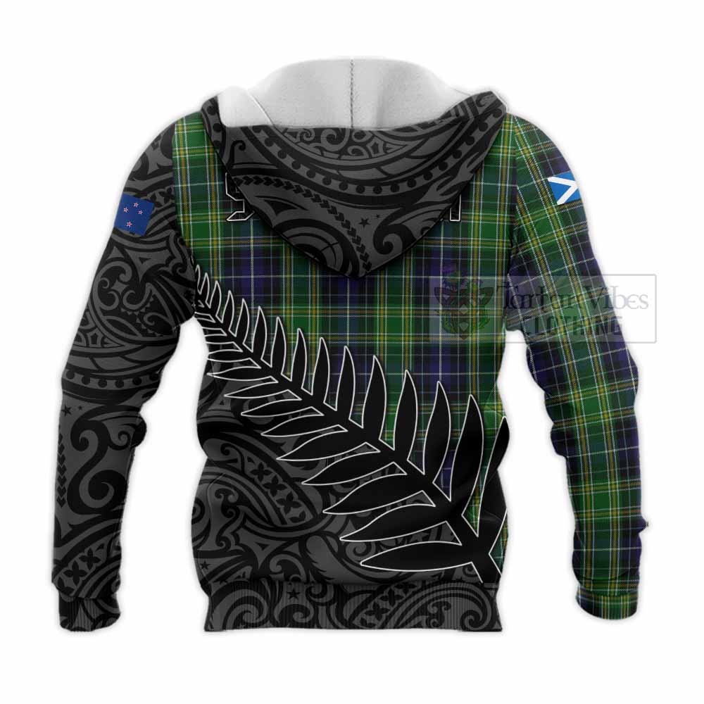 Tartan Vibes Clothing McKellar Crest Tartan Knitted Hoodie with New Zealand Silver Fern Half Style