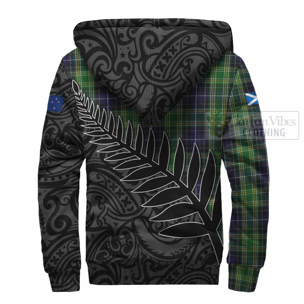 Tartan Vibes Clothing McKellar Crest Tartan Sherpa Hoodie with New Zealand Silver Fern Half Style