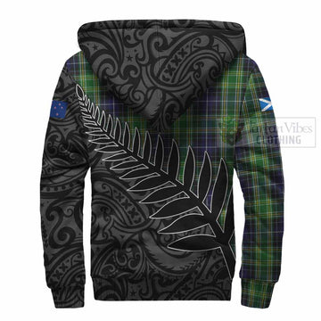Tartan Vibes Clothing McKellar Crest Tartan Sherpa Hoodie with New Zealand Silver Fern Half Style