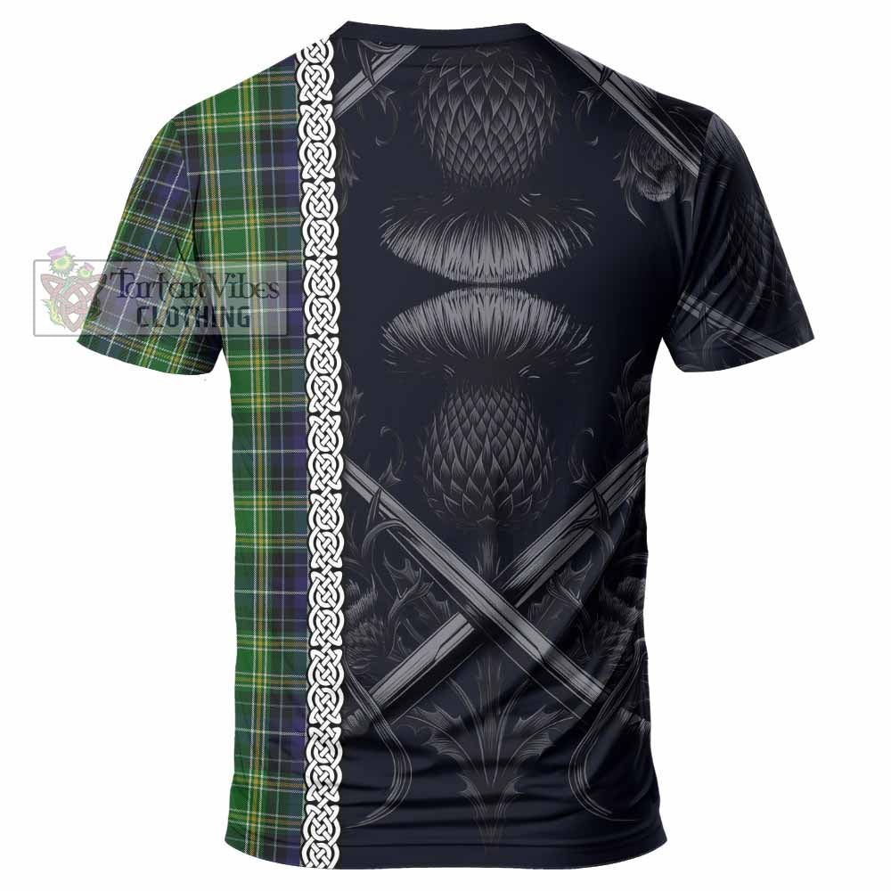 Tartan Vibes Clothing McKellar Tartan T-Shirt with Family Crest Cross Sword Thistle Celtic Vibes