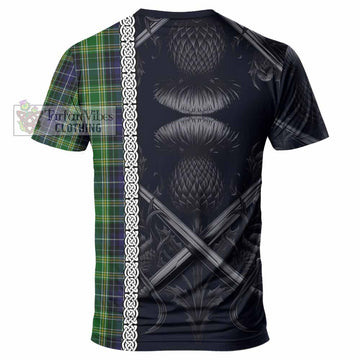 Tartan Vibes Clothing McKellar Tartan T-Shirt with Family Crest Cross Sword Thistle Celtic Vibes
