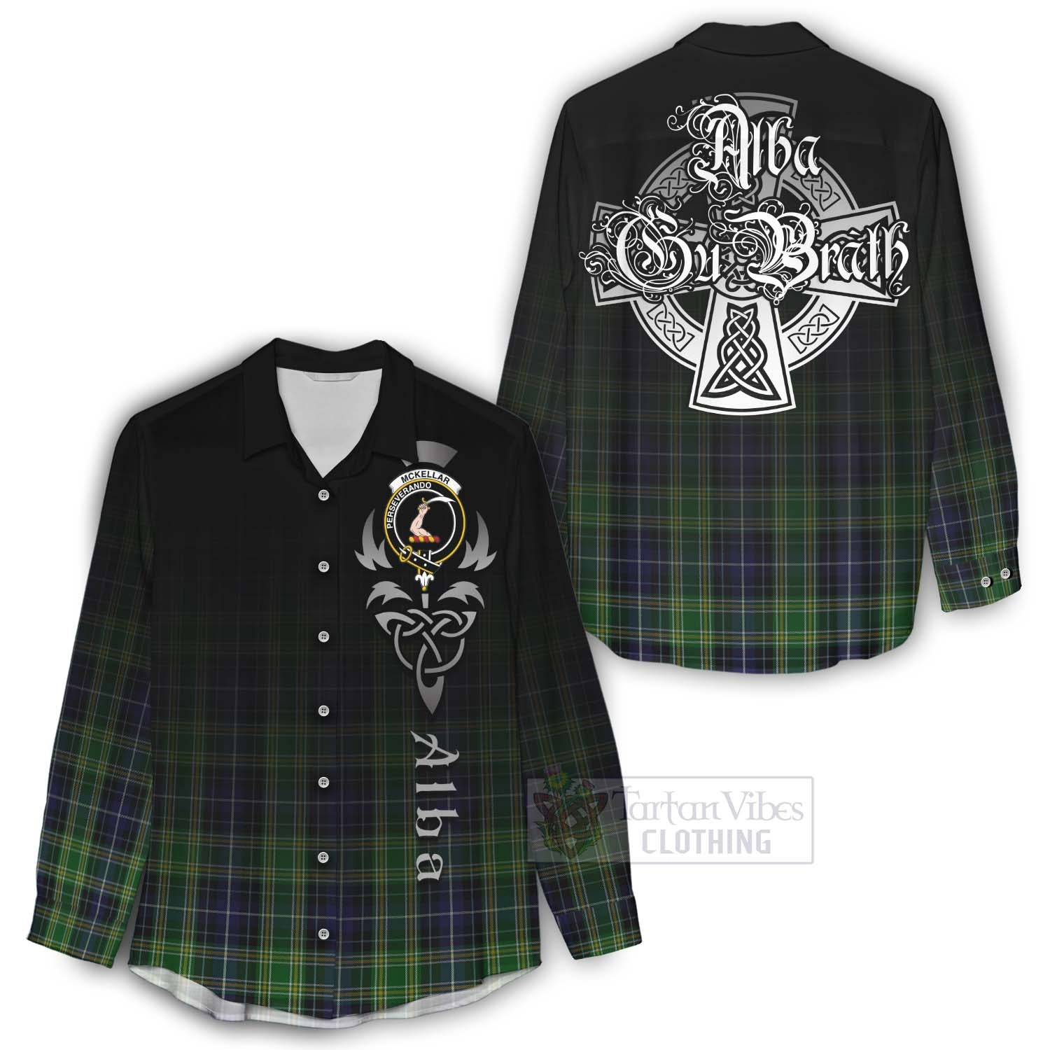 Tartan Vibes Clothing McKellar Tartan Women's Casual Shirt Featuring Alba Gu Brath Family Crest Celtic Inspired
