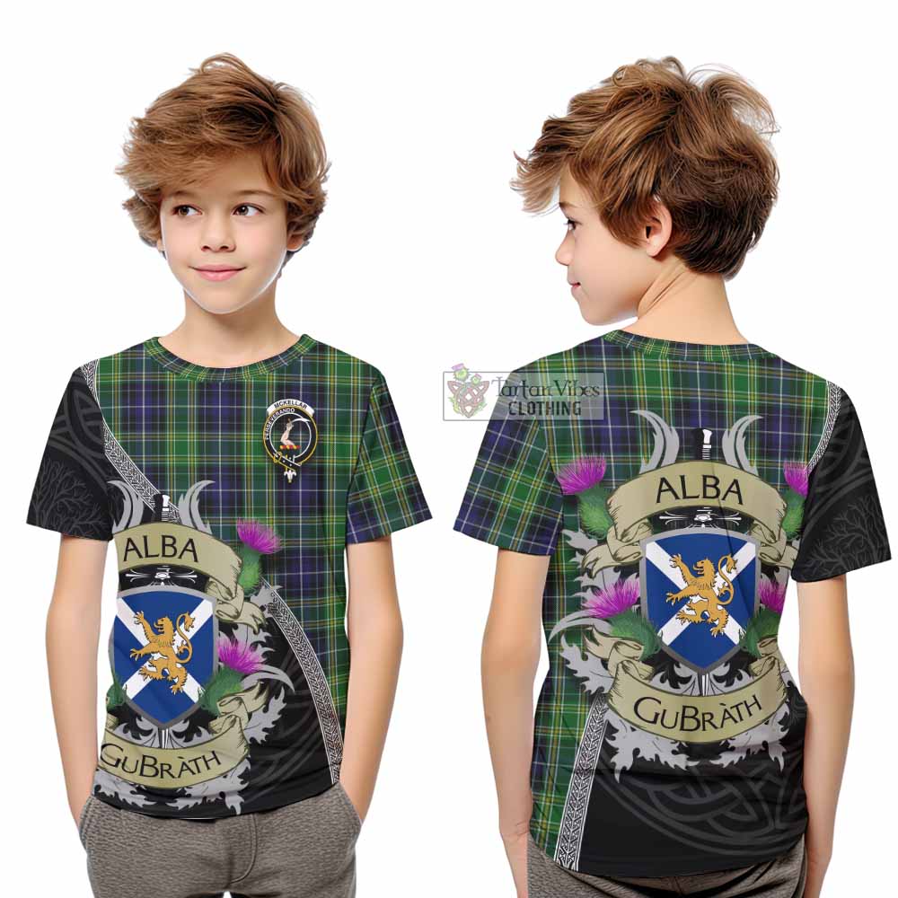 Tartan Vibes Clothing McKellar Tartan Family Crest Kid T-Shirt Lion Rampant Royal Thistle Shield Celtic Inspired